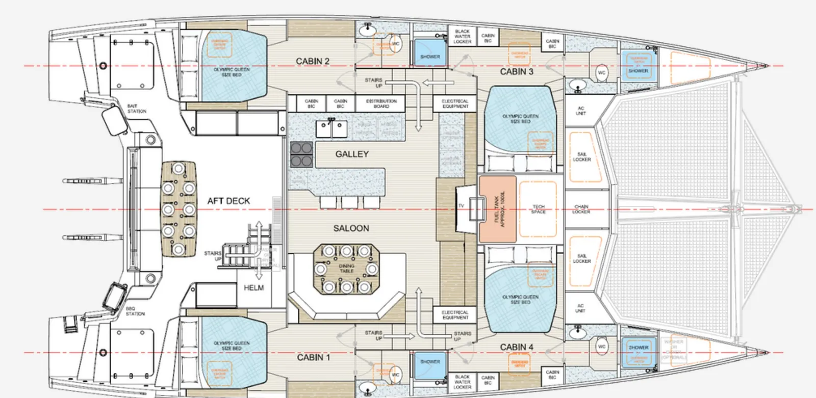 Knysna 550 four-cabin layout